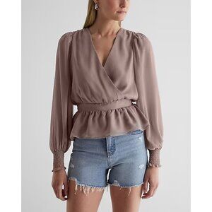 Express V-Neck Smocked Cuff Peplum Top XS